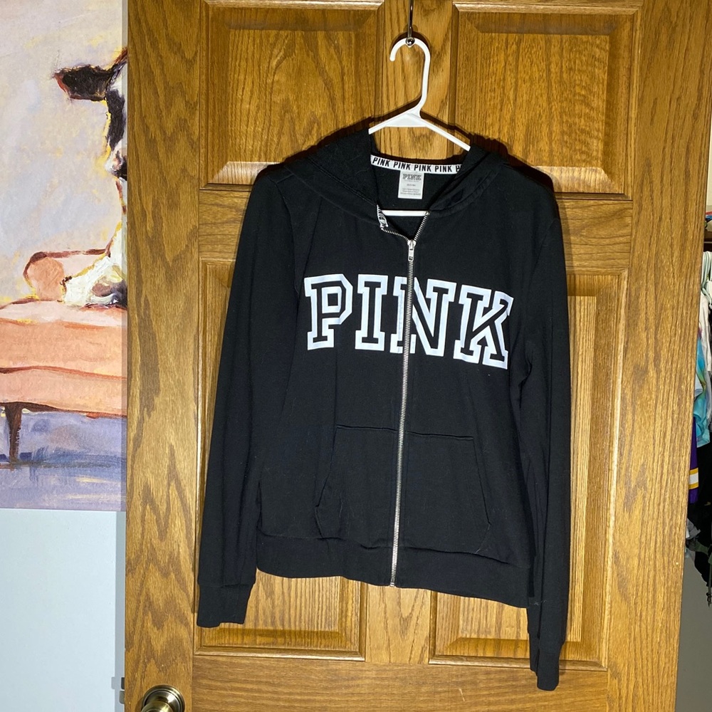 PINK Black Zip Up Hoodie